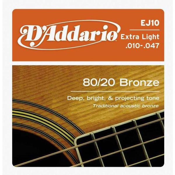 D'Addario Guitar Strings D'Addario EJ10 80/20 Bronze Extra Light Acoustic Guitar Strings, 10-47 EJ10 Buy on Feesheh