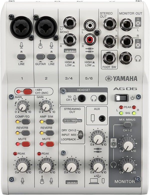 Yamaha Yamaha AG06MK2 White 6-Channel Live Streaming Loopback Mixer/USB Interface with Steinberg Software Suite AG06MK2W Buy on Feesheh