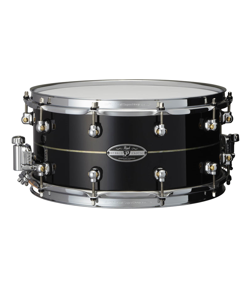 Pearl Snare Drums Pearl HEK1465-308 14x6.5inch Hybrid Exotic Kapur Fiberglass Snare Drum, Ebony Lacquer w/Pearl Inlay HEK1465