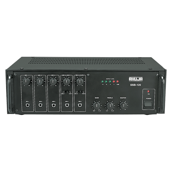 Ahuja Microphone Amplifiers Ahuja PA Amplifier 120W RMS w/ 5-Microphone 2-Aux Input and Impedance/voltage Output - SSB120 SSB120 Buy on Feesheh