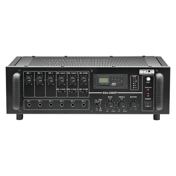 Ahuja Microphone Amplifiers Ahuja PA Amplifier 250W RMS w/ USB/SD 6-Microphone 2-Aux Input and Impedance/voltage Output - SSA250DP SSA250DP Buy on Feesheh