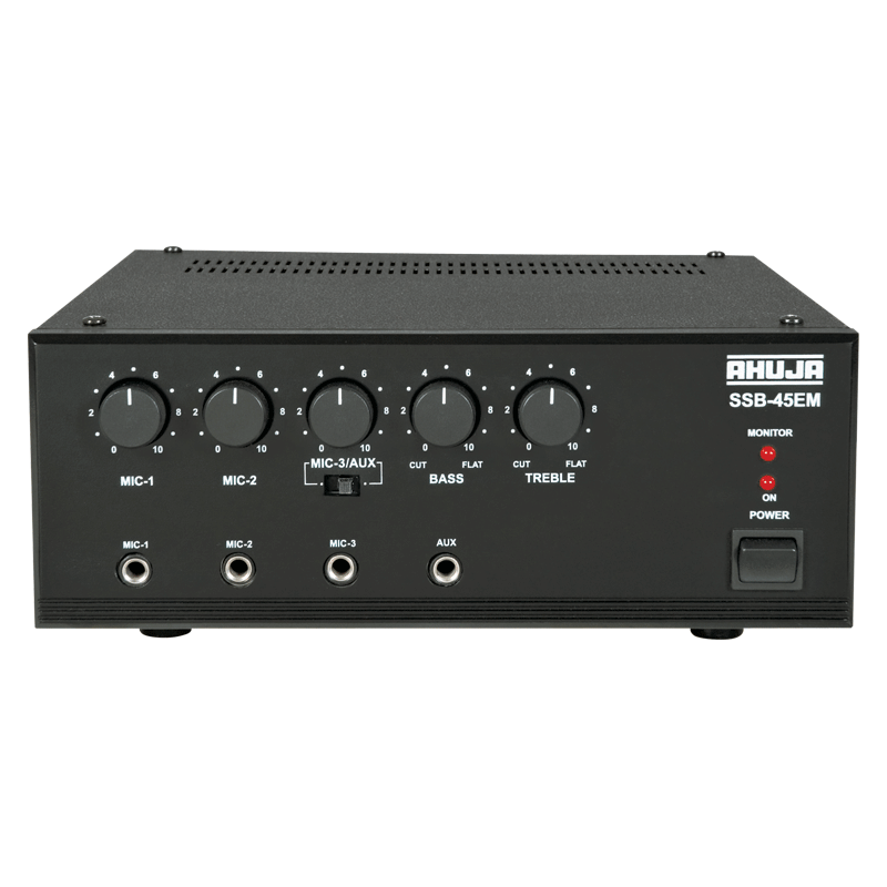 Ahuja Microphone Amplifiers Ahuja PA Amplifier 45W RMS w/ 4-Microphone 1-Aux Input and Impedance/voltage Output - SSB45EM SSB45EM Buy on Feesheh