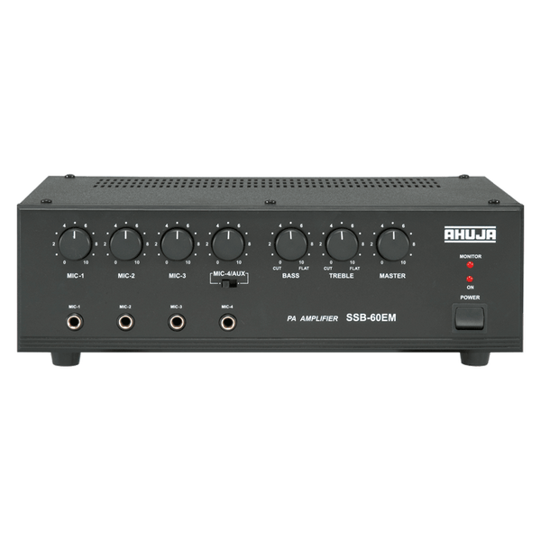 Ahuja Microphone Amplifiers Ahuja PA Amplifier 60W RMS w/ 4-Microphone 1-Aux Input and Impedance/voltage Output - SSB60EM SSB60EM Buy on Feesheh