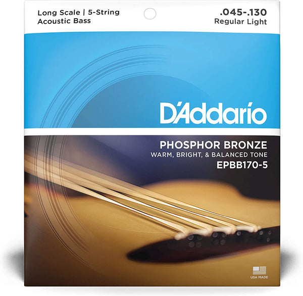 D'Addario Bass Guitar Strings D'Addario EPBB170-5 Phosphor Bronze 5-String Acoustic Bass Strings, Long Scale, 45-130 EPBB170-5 Buy on Feesheh