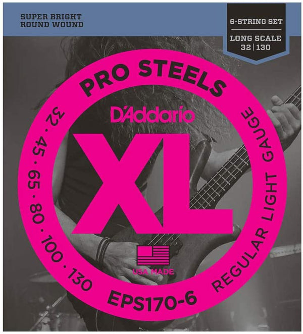 D'Addario Bass Guitar Strings D'Addario EPS170-6 6-String ProSteels Bass Guitar Strings, Light, 32|130, Long Scale EPS170-6 Buy on Feesheh