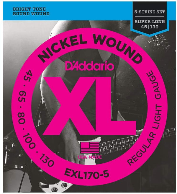 D'Addario Bass Guitar Strings D'Addario EXL170-5 5-String Nickel Wound Bass Guitar Strings, Light, 45-130, Long Scale EXL170-5 Buy on Feesheh