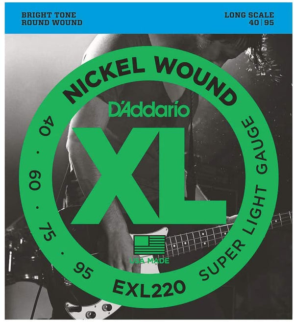 D'Addario Bass Guitar Strings D'Addario EXL220 Nickel Wound Bass Guitar Strings, Super Light, 40-95, Long Scale EXL220 Buy on Feesheh