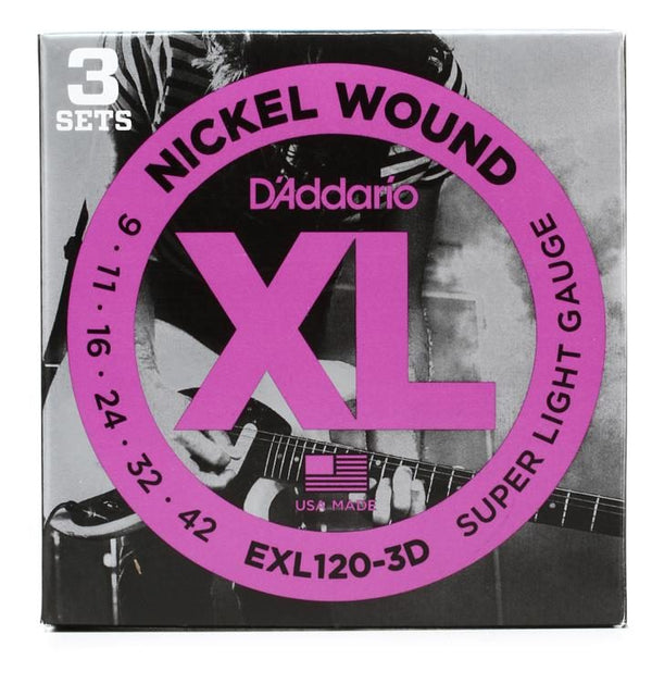 D'Addario D'Addario EXL120-3D XL Nickel Wound Electric Guitar Strings - .009-.042 Super Light (3-pack) EXL120-3D Buy on Feesheh