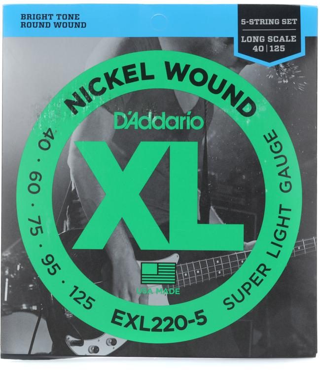 D'Addario D'Addario EXL220-5 Nickel Wound Bass Guitar Strings - .040-.125 Super Light Long Scale 5-string EXL220-5 Buy on Feesheh
