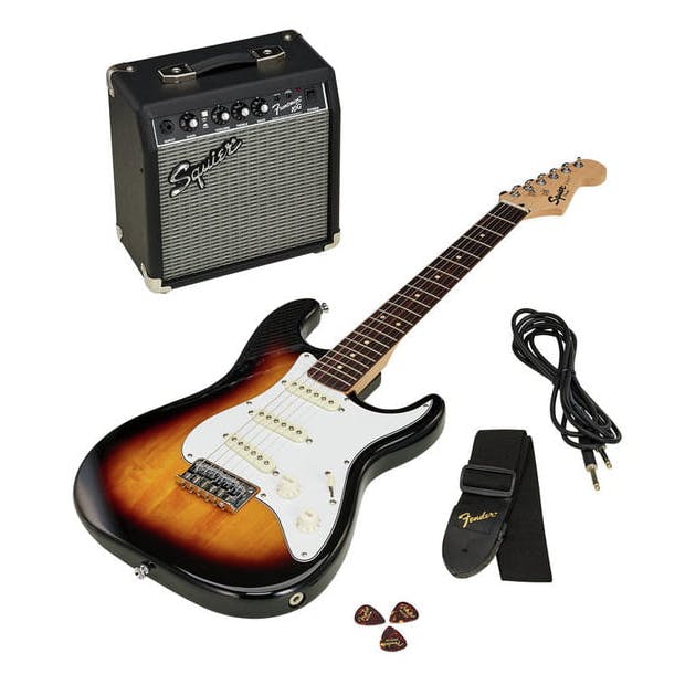 Fender Electric Guitar Fender Squier Stratocaster Pack - Brown Sunburst with Amp, Gig Bag, Cable and Picks 0371823432 - PK SQ STRAT BSB GB 10G 230V UK Buy on Feesheh