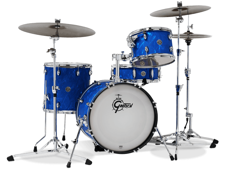 Gretsch Acoustic Drums Gretsch Catalina Club Blue Satin Flame Finish Hardware Drum Kit CT1-J484-BSF Buy on Feesheh