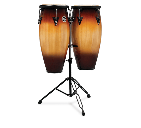 LP Percussion LP Aspire 10" & 11" Conga Set with Double Stand Siam Oak Shell Vintage Sunburst Finish & Black Hardware LPA646-VSB Buy on Feesheh