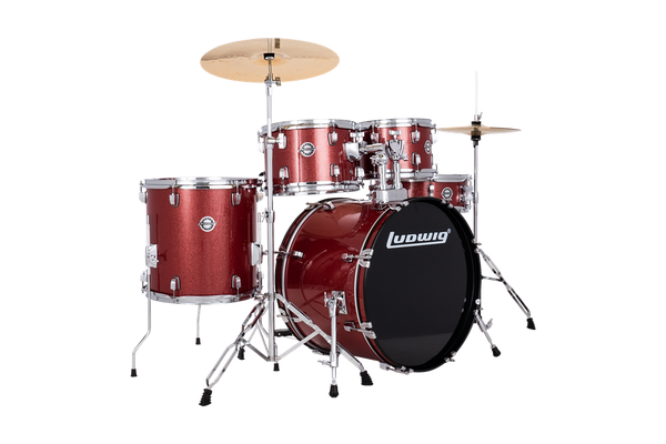Ludwig Red Sparkle Ludwig Accent 5-piece Complete Drum Set with 22 inch Bass Drum and Wuhan Cymbals LC19514 Buy on Feesheh