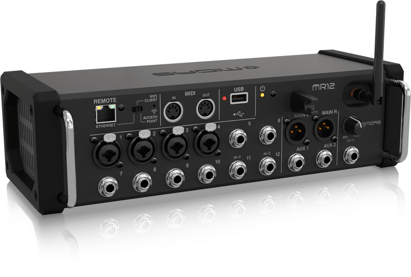 Midas Midas MR12 12-Input Digital Mixer for iPad/Android Tablets with 4 Midas PRO Preamps, 8 Line Inputs, Integrated Wifi Module and USB Stereo Recorder MR12 Buy on Feesheh