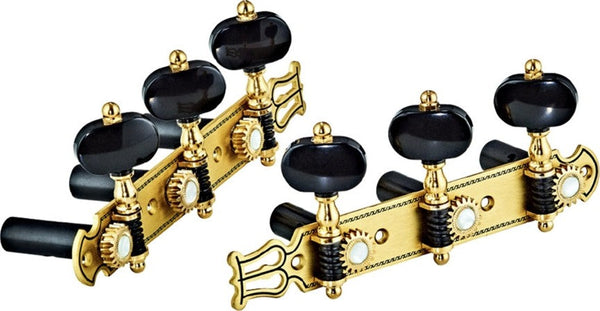 Ortega Strings & Tuners Ortega Premium 3+3 Tuning Machine Set, Gold with Black Rollers OTMPREMIUM Buy on Feesheh