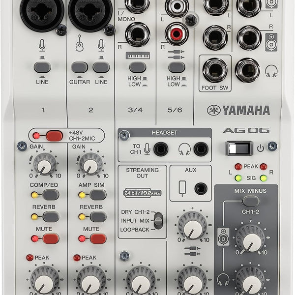 6-Channel　Mixer/USB　Live　Yamaha　Loopback　Streaming　AG06MK2　White　Inter