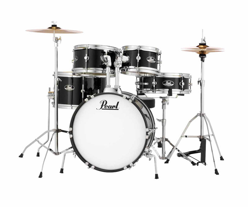Pearl Acoustic Drums Pearl Roadshow Junior 5-PCS Drum Set With Hardware And Cymbals Jet Black Finsh RSJ465C/C
